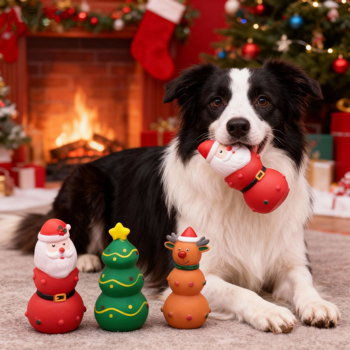 Dog Christmas Squeaky Toys(Santa) – Festive Designs ,Durable, bite-resistant, interactive vinyl squeaky toys—perfect as holiday stocking stuffers for dogs