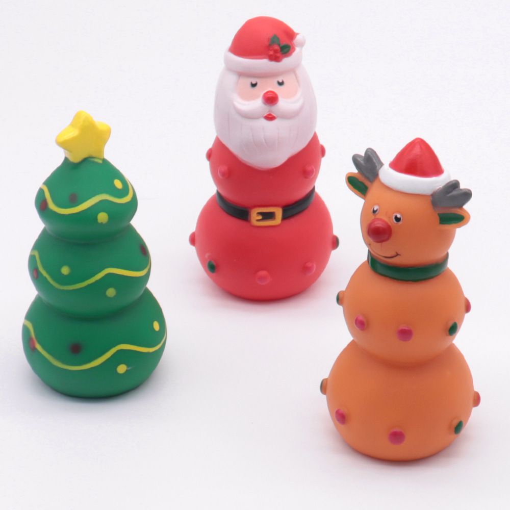 Dog Christmas Squeaky Toys(Santa and Reindeer and Christmas Tree)– Festive Designs ,Durable, bite-resistant, interactive vinyl squeaky toys—perfect as holiday stocking stuffers for dogs