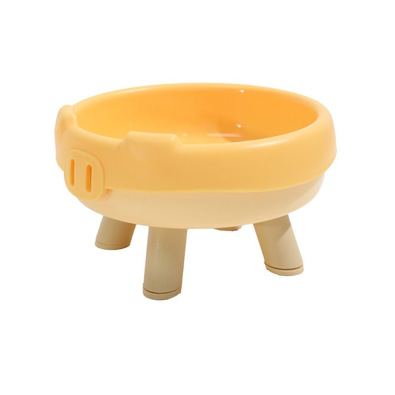 2 Pack Yellow Elevated Pet Food Bowl - Cute Pig Design Raised Feeder for Cats and Small Dogs - Non-Slip ABS Material, Easy Clean, Ergonomic Neck Protection