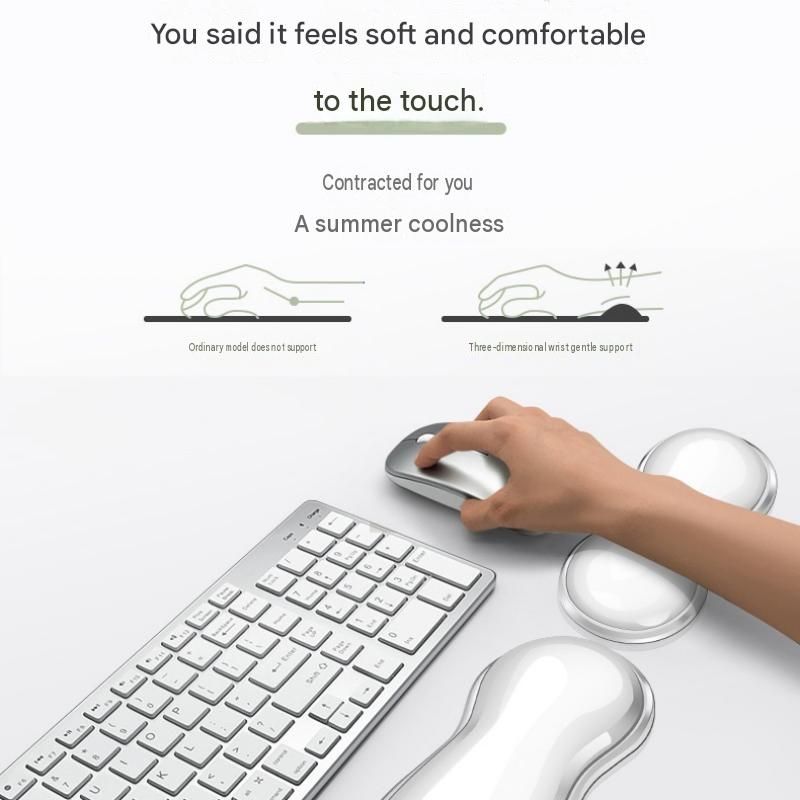 Black Cooling Gel Keyboard and Mouse Wrist Rest Set - Ergonomic Silicone Support, Non-Slip Base - Transparent Cushion for Office, Gaming & Home Desk Setup