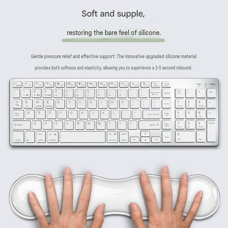 Black Cooling Gel Keyboard and Mouse Wrist Rest Set - Ergonomic Silicone Support, Non-Slip Base - Transparent Cushion for Office, Gaming & Home Desk Setup