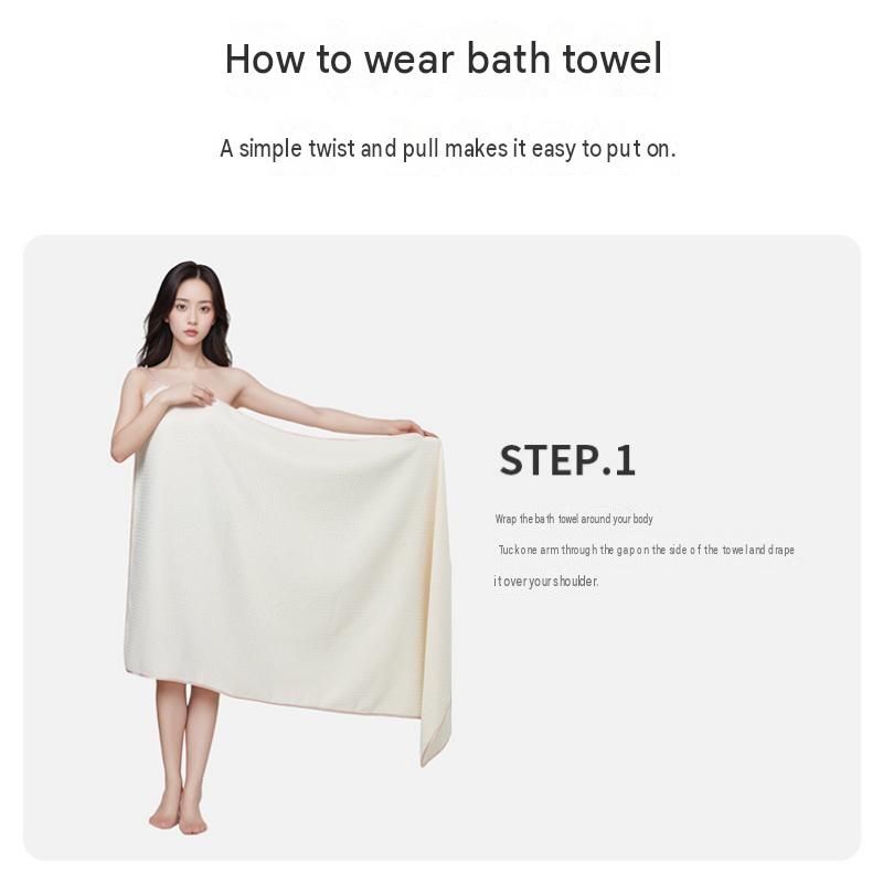 Champagne Wearable Waffle Bath Towel Set with Adjustable Straps - 70x150cm Quick Dry Wrap Dress and 35x75cm towel, Absorbent Spa Robe Alternative for Women, Shower and Gym Essential