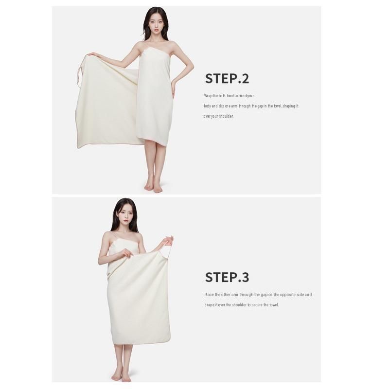 Champagne Wearable Waffle Bath Towel Set with Adjustable Straps - 70x150cm Quick Dry Wrap Dress and 35x75cm towel, Absorbent Spa Robe Alternative for Women, Shower and Gym Essential