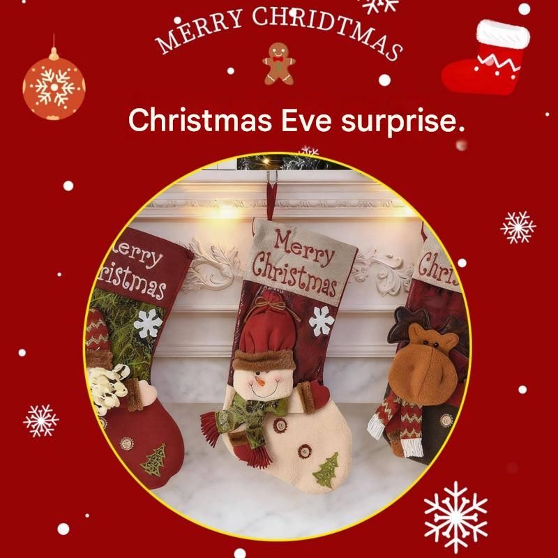 3 pack Santa-shaped Christmas stocking—45cm high fabric gift bags, suitable for decorating fireplace mantels and hanging Christmas trees