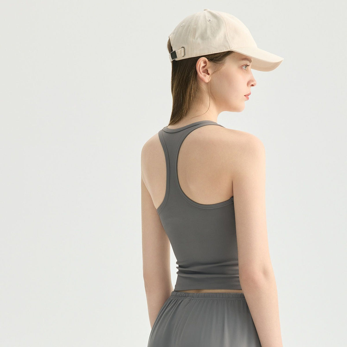 Grey Size XL Women's Seamless Racerback Yoga Tank Top with Built-in Pads - Square Neck Sports Bra Vest, Breathable Polyester Activewear for Gym, Pilates, and Daily Wear