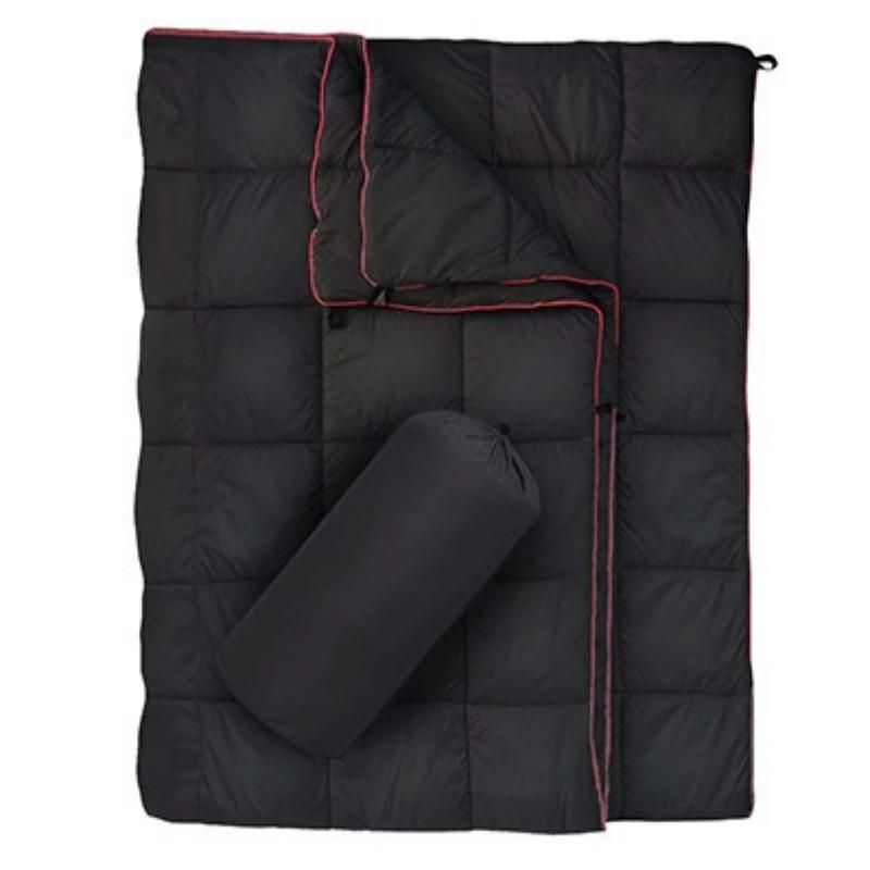 Black Lightweight Travel Blanket with Buckle - 0.68kg Waterproof Nylon Poncho for Camping and Picnic - Compact Foldable Cover with Storage Bag