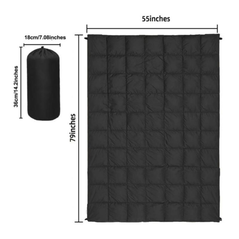 Black Lightweight Travel Blanket with Buckle - 0.68kg Waterproof Nylon Poncho for Camping and Picnic - Compact Foldable Cover with Storage Bag