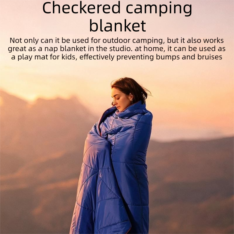 Black Lightweight Travel Blanket with Buckle - 0.68kg Waterproof Nylon Poncho for Camping and Picnic - Compact Foldable Cover with Storage Bag