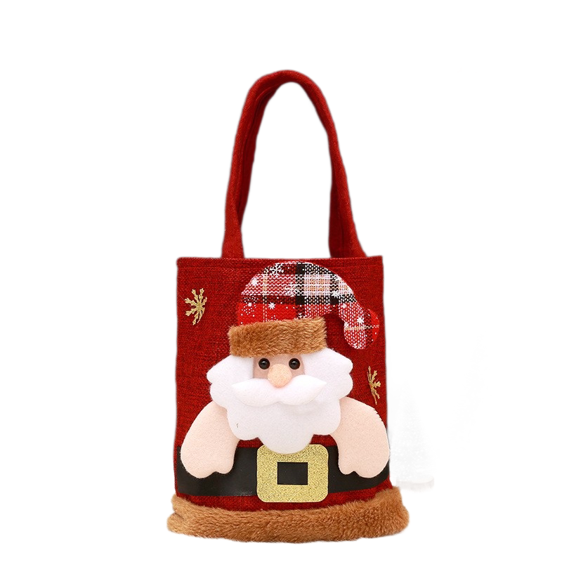 Red Christmas Felt Gift Tote Bag with Cute 3D Doll - Santa Claus style Holiday Party Favor Bag for Xmas Treats & Decor