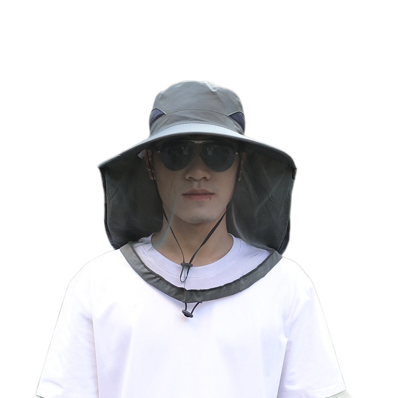 Green Sun Protection Hat with Mosquito Net - Wide Brim Bucket Hat with Neck Flap and Face Mesh, Breathable Outdoor Fishing Cap for Camping and Gardening