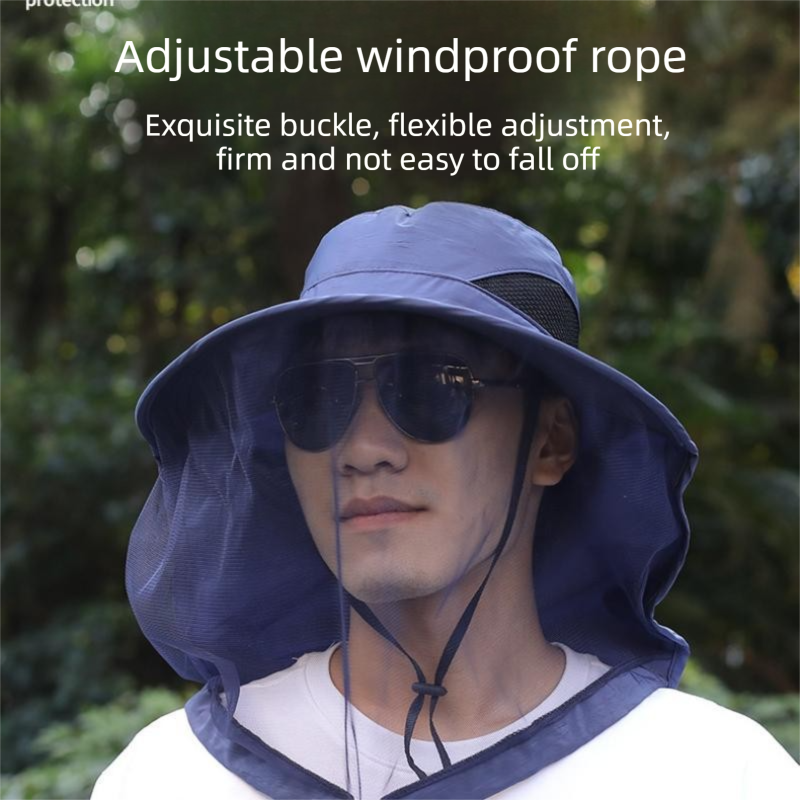 Green Sun Protection Hat with Mosquito Net - Wide Brim Bucket Hat with Neck Flap and Face Mesh, Breathable Outdoor Fishing Cap for Camping and Gardening