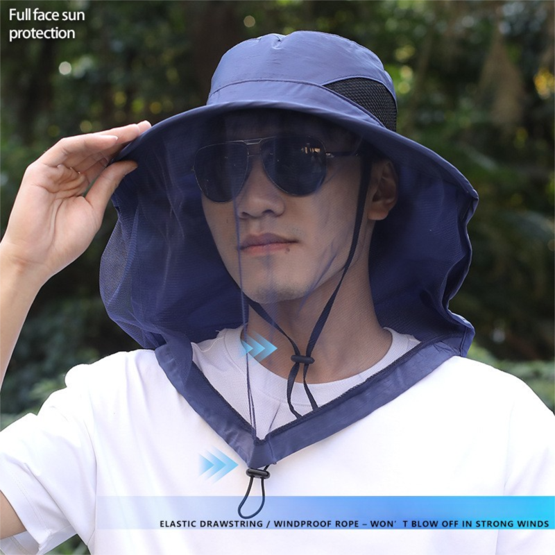 Green Sun Protection Hat with Mosquito Net - Wide Brim Bucket Hat with Neck Flap and Face Mesh, Breathable Outdoor Fishing Cap for Camping and Gardening