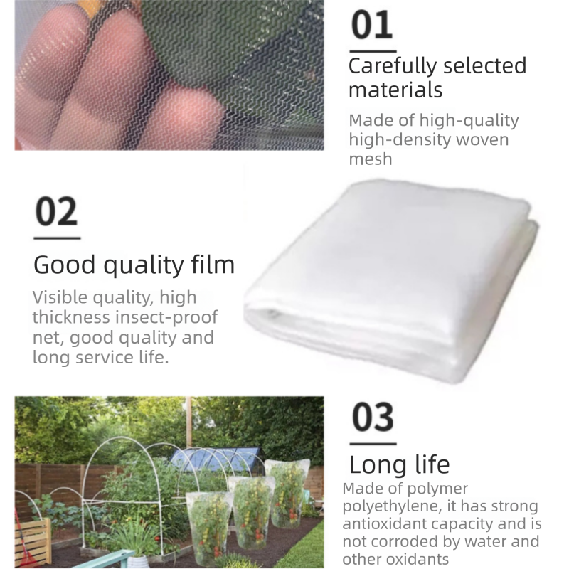 2-pack White 180x180cm Heavy Duty Insect Netting for Plants - HDPE Garden Mesh Cover with Drawstring, Reusable Pest Barrier for Fruit Trees and Vegetable Gardens