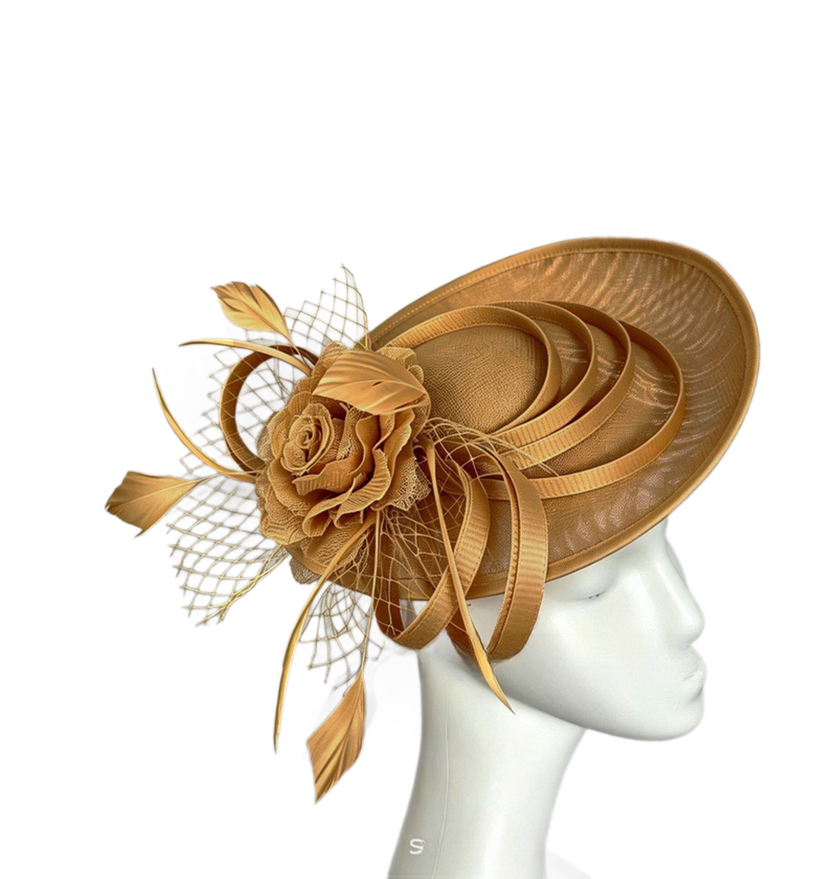 Yellow Saucer Fascinator Hat with Handcrafted Mesh Rose - Lightweight Wedding & Horse Race Day Headpiece with Feathers