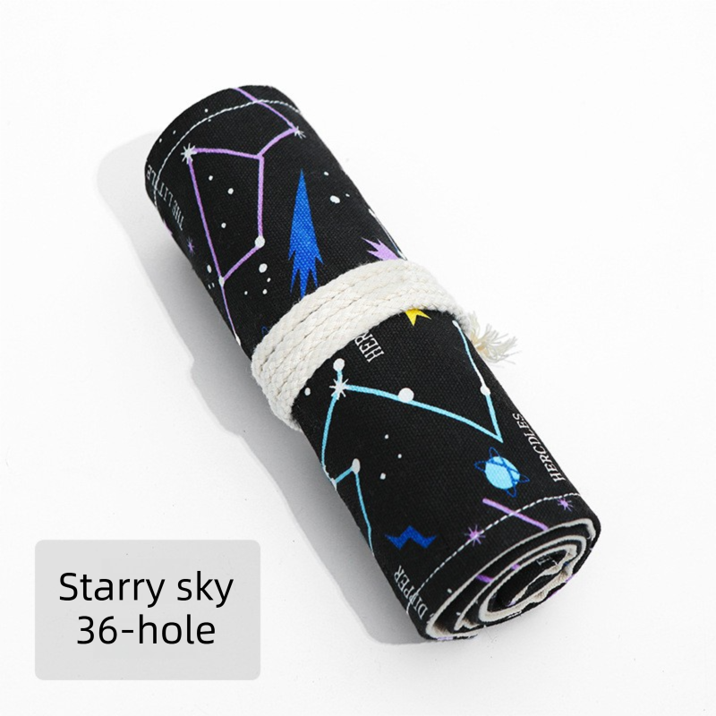 Starry Sky Roll-Up Pencil Case - 36-Slot Canvas Pencil Wrap, 46 x 20 cm Portable Tie Closure Storage for Drawing, Sketching and Art Supplies