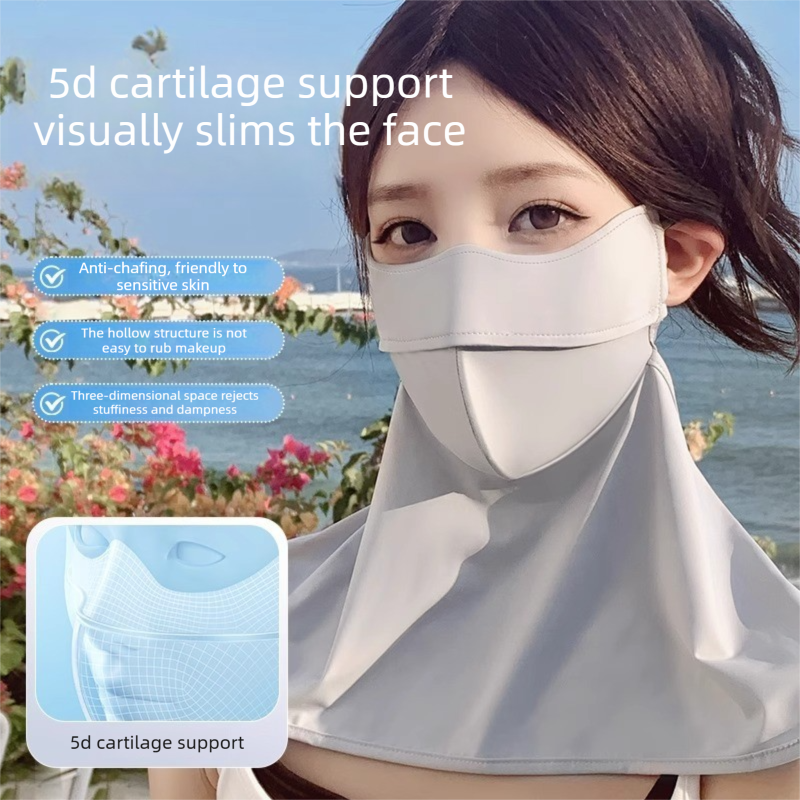 Black Women’s Extended Sun Face Cover with Neck Drape - Breathable Outdoor Mask with Adjustable Ear Loops, Nose Vent and Structured Face Support for Cycling, Driving and Fishing