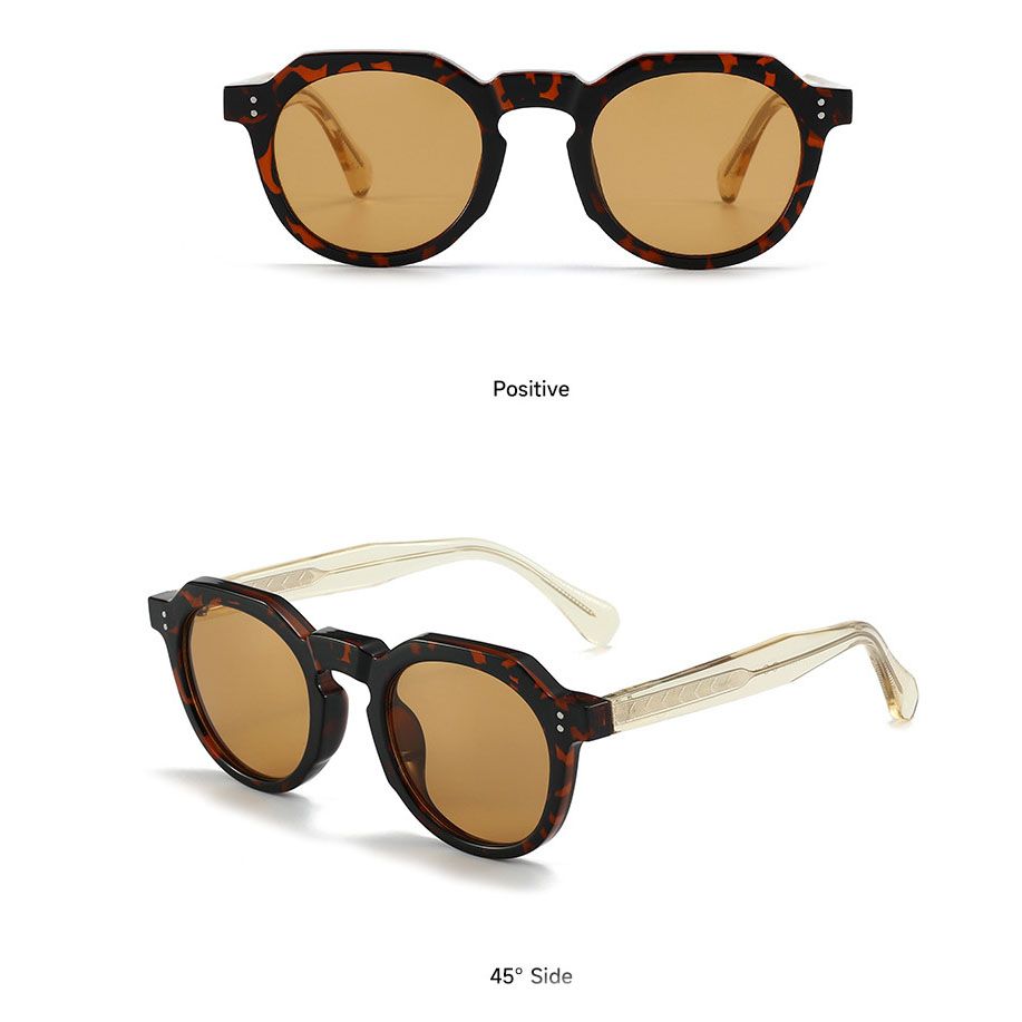 Leopard Print Retro Round Sunglasses with Storage Pouch - Lightweight Fashion Sun Glasses with Dark Tinted Lenses for Driving, Travel and Everyday Outdoor Wear