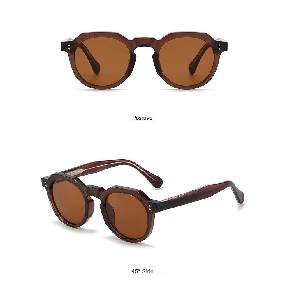 Brown Retro Round Sunglasses with Storage Pouch - Lightweight Fashion Sun Glasses with Dark Tinted Lenses for Driving, Travel and Everyday Outdoor Wear