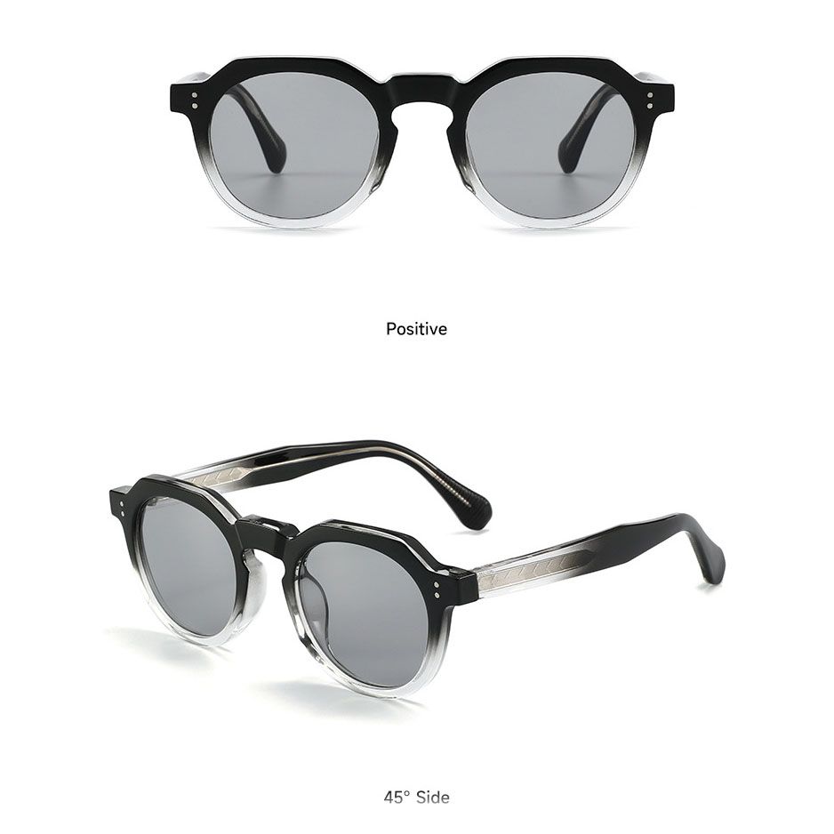 Gradient Black Retro Round Sunglasses with Storage Pouch - Lightweight Fashion Sun Glasses with Dark Tinted Lenses for Driving, Travel and Everyday Outdoor Wear