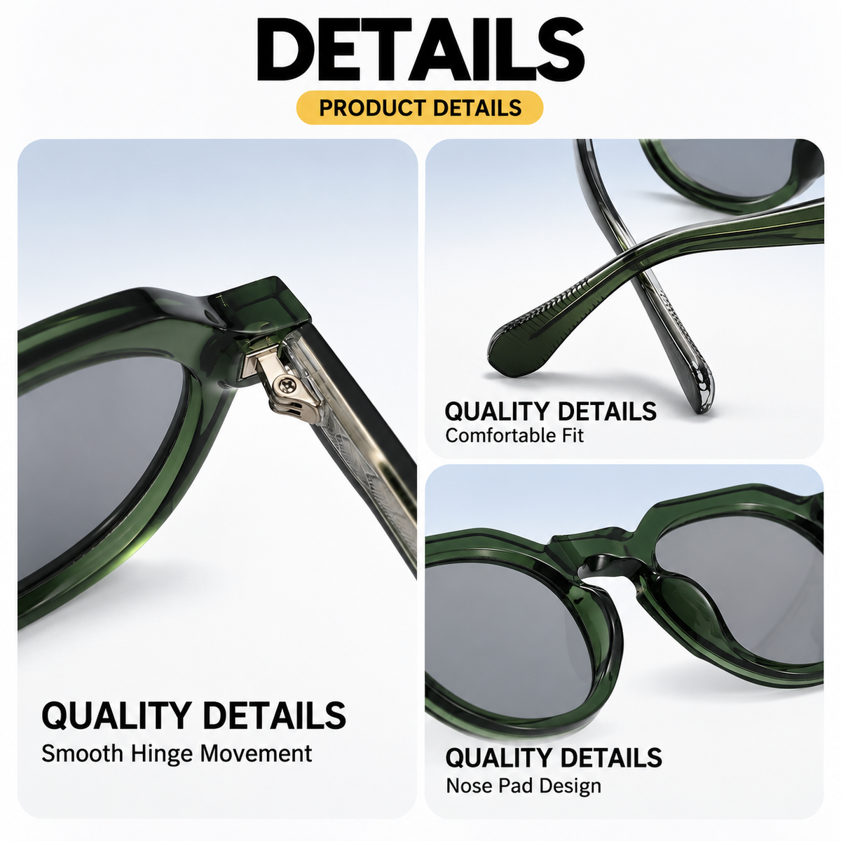 Transparent Green Retro Round Sunglasses with Storage Pouch - Lightweight Fashion Sun Glasses with Dark Tinted Lenses for Driving, Travel and Everyday Outdoor Wear