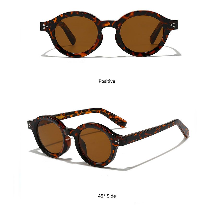 Leopard Print Retro Round Sunglasses with Storage Pouch - 41mm Fashion Tinted Lens Sun Glasses with Slim Temple Design for Travel, Beach, Driving and Everyday Outdoor Wear