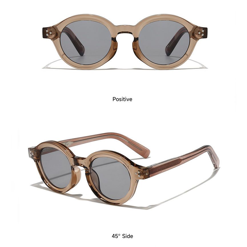 Transparent Tea Frame Retro Round Sunglasses with Storage Pouch - 41mm Fashion Tinted Lens Sun Glasses with Slim Temple Design for Travel, Beach, Driving and Everyday Outdoor Wear