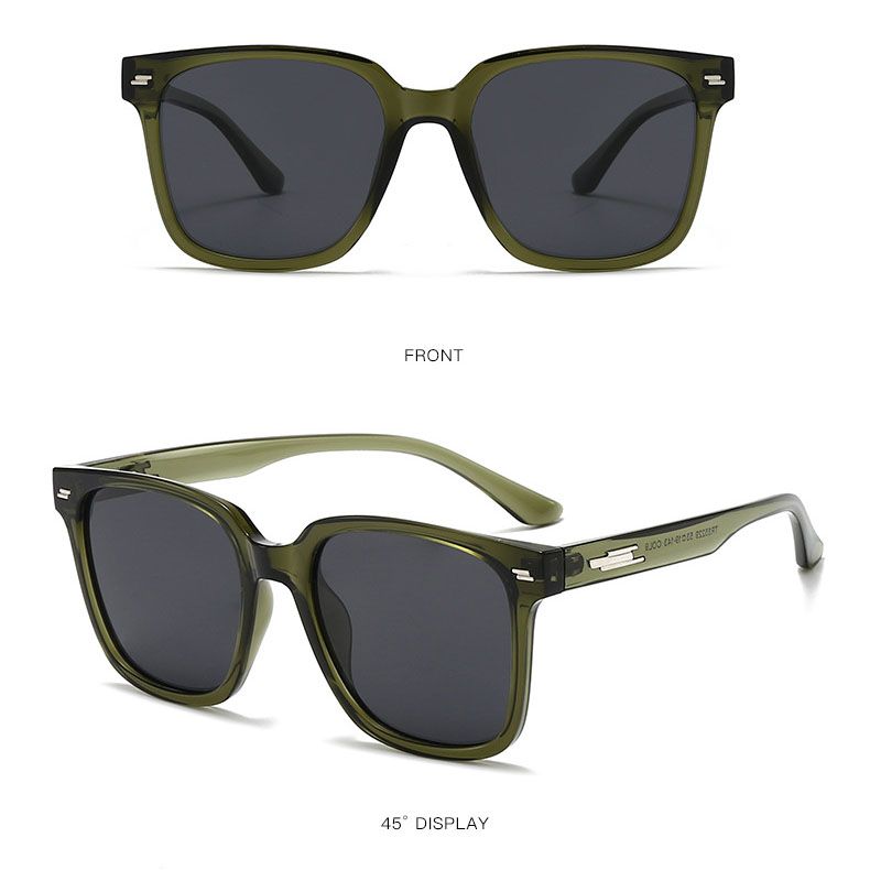 Transparent Green Polarized Square Sunglasses - Retro Full Rim Fashion Sunglasses with Dark Lenses, Comfortable Nose Bridge and Free Storage Pouch for Driving, Travel and Outdoor Wear