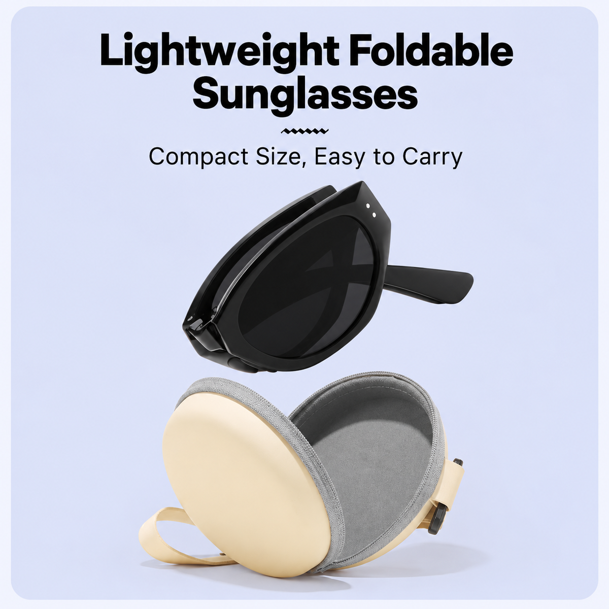 White Foldable Sunglasses with UV Protection - Lightweight Compact Folding Sun Glasses with Dark Lenses and Round Storage Case for Travel, Driving and Outdoor Wear