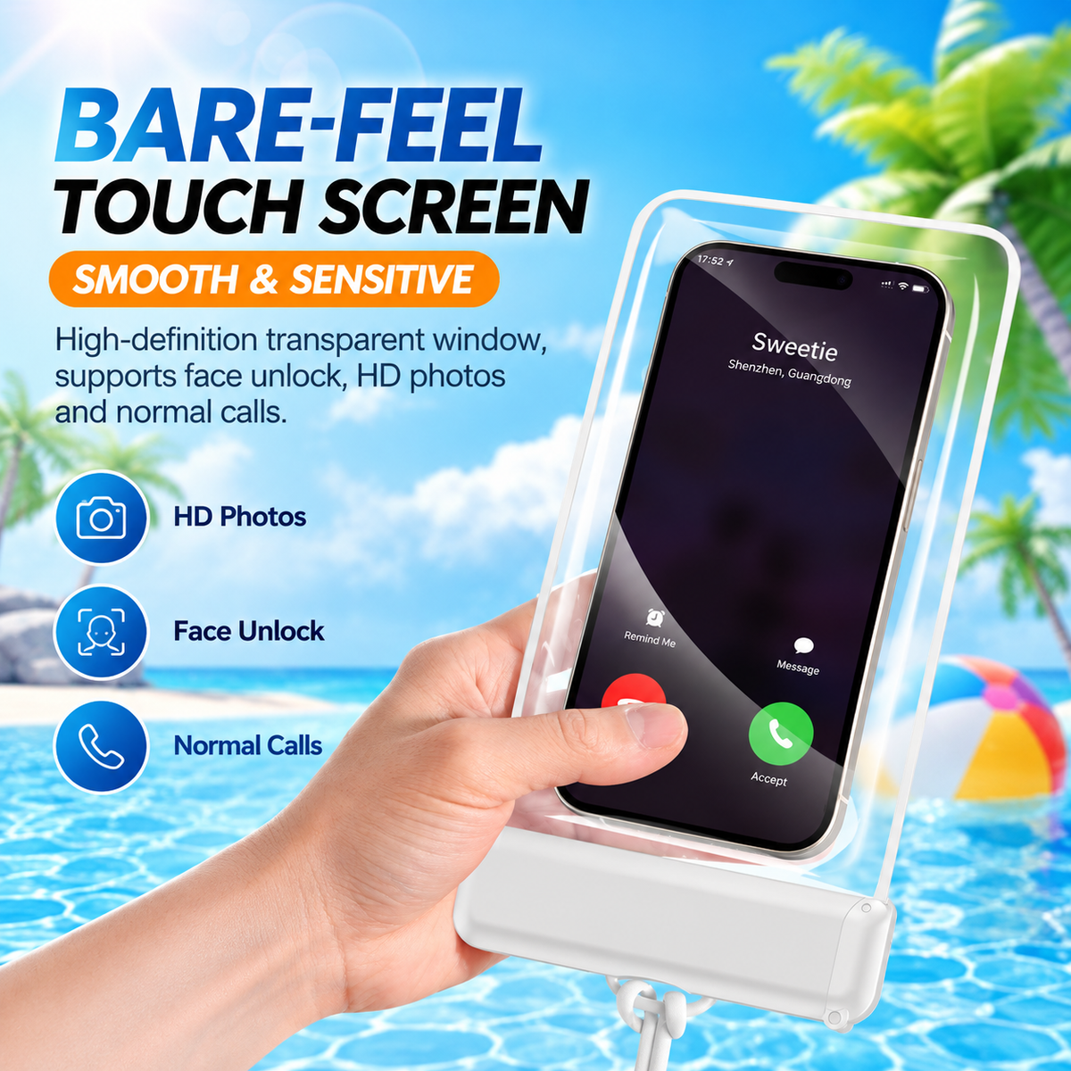 Black 3 Pack Waterproof Phone Pouches - Clear Touchscreen Dry Bags with Four Layer Seal and Soft Adjustable Neck Straps for Swimming, Beach, Pool and Water Sports