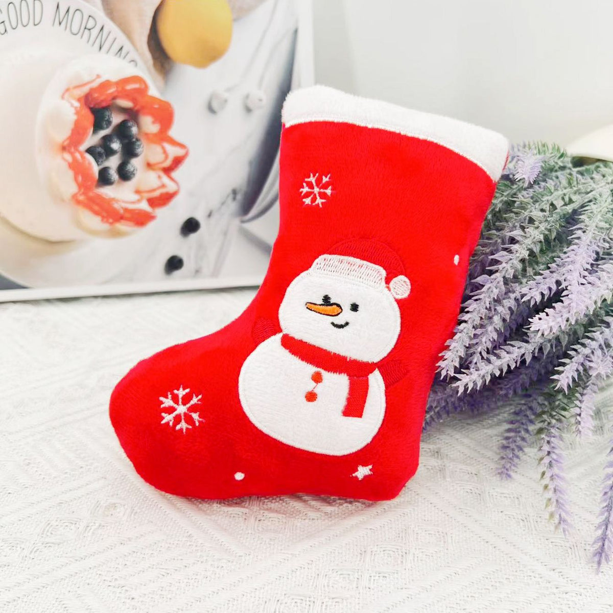 Christmas Squeaky Dog Toys 2 Pack - Snowman Stocking Plush Toys 16 x 11 cm, Lightweight Festive Pet Toys for Interactive Play and Holiday Gifting