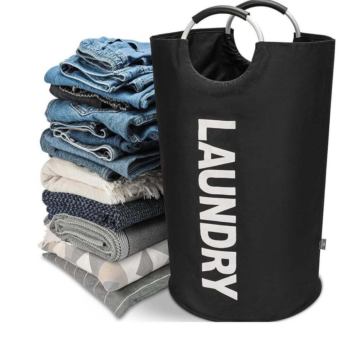 Dark blue Collapsible Laundry Hamper 2 Pack - 38 x 79 cm Oxford Fabric Large Capacity Clothes Baskets with Carry Handles, Space Saving Storage for Home and Dorm