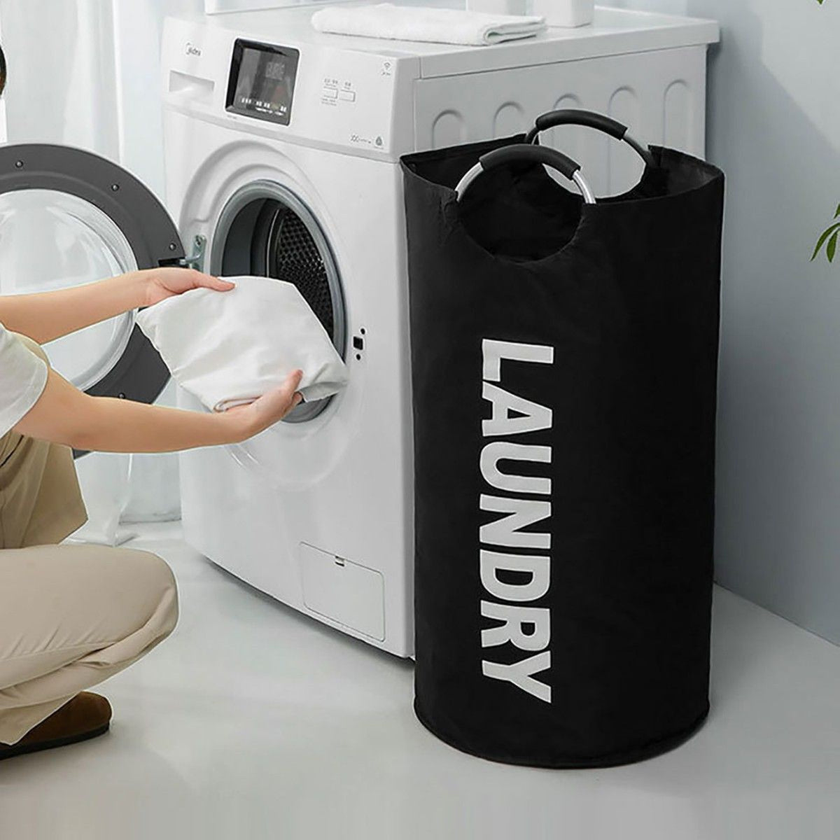 Grey Collapsible Laundry Hamper 2 Pack - 38 x 79 cm Oxford Fabric Large Capacity Clothes Baskets with Carry Handles, Space Saving Storage for Home and Dorm