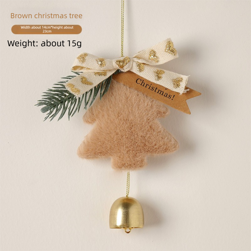 Red Christmas Tree Bell Ornaments 4 Pack - 9 x 7.6 cm Plush Hanging Decorations with Bow, Pine Accent and Bell for Door, Wall, Car and Holiday Decor