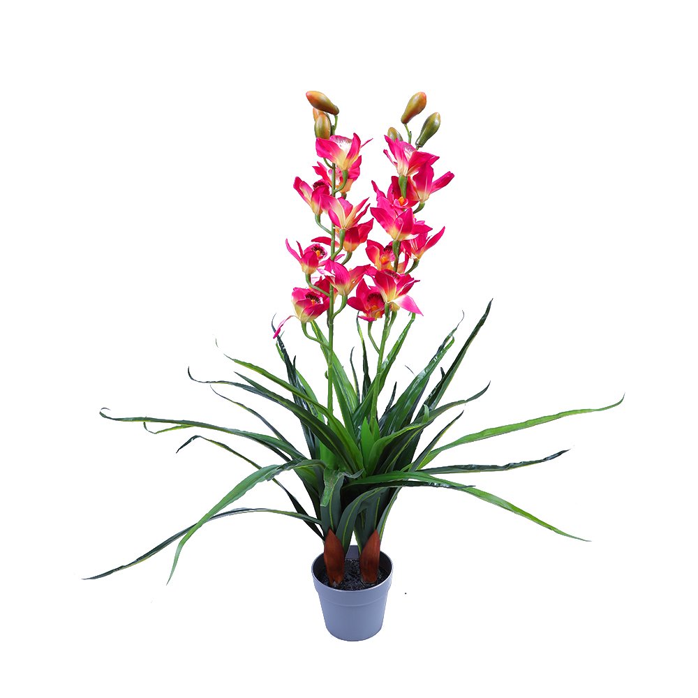 100cm Faux Artificial Home Decor Potted Cymbidium-Red/White - White