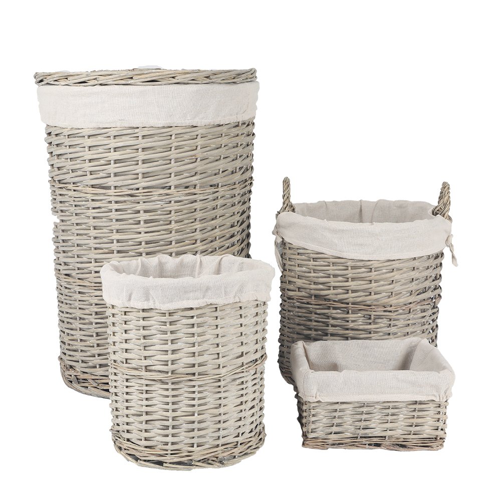 4 Piece Wicker Storage Baskets With Liner Set