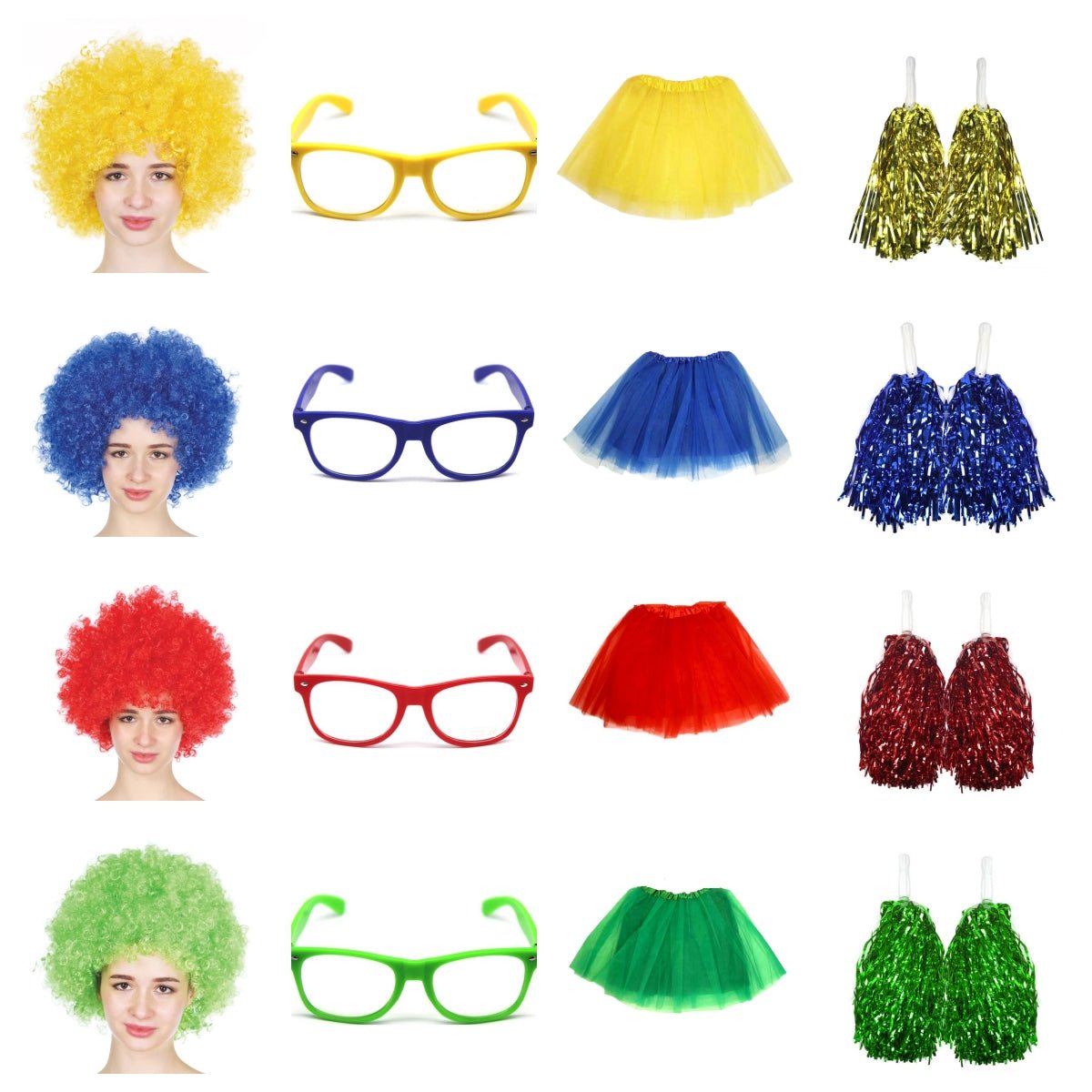 School house carnival colour celebrates kit Wig Glasses Tutus and Pom Poms - Red