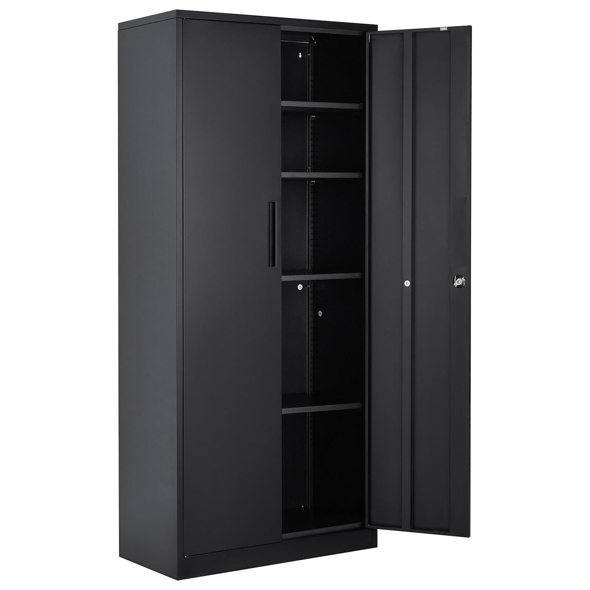 Metal Storage Cabinet with 2 Magnetic Doors and 4 Adjustable Shelves, 90 kg Capacity per Shelf, Locking Steel Storage Cabinet, 1.8 m Metal Cabinet with 3 Keys, for Office, Garage, Home, Black