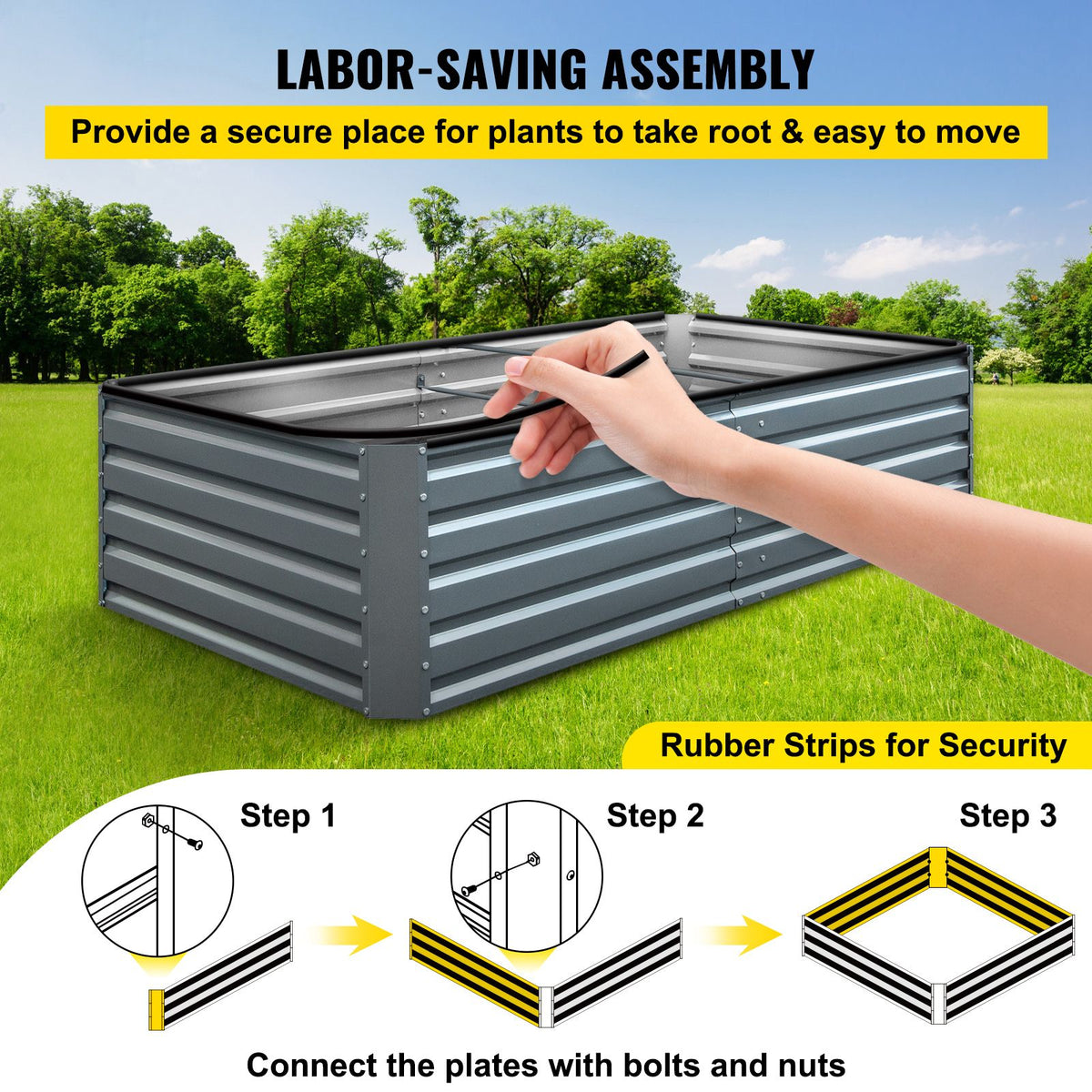 Galvanized Raised Garden Bed, 203 x 102 x 48 cm Metal Planter Box, Gray Steel Plant Raised Garden Bed Kit, Planter Boxes Outdoor for Growing Vegetables,Flowers,Fruits,Herbs,and Succulents