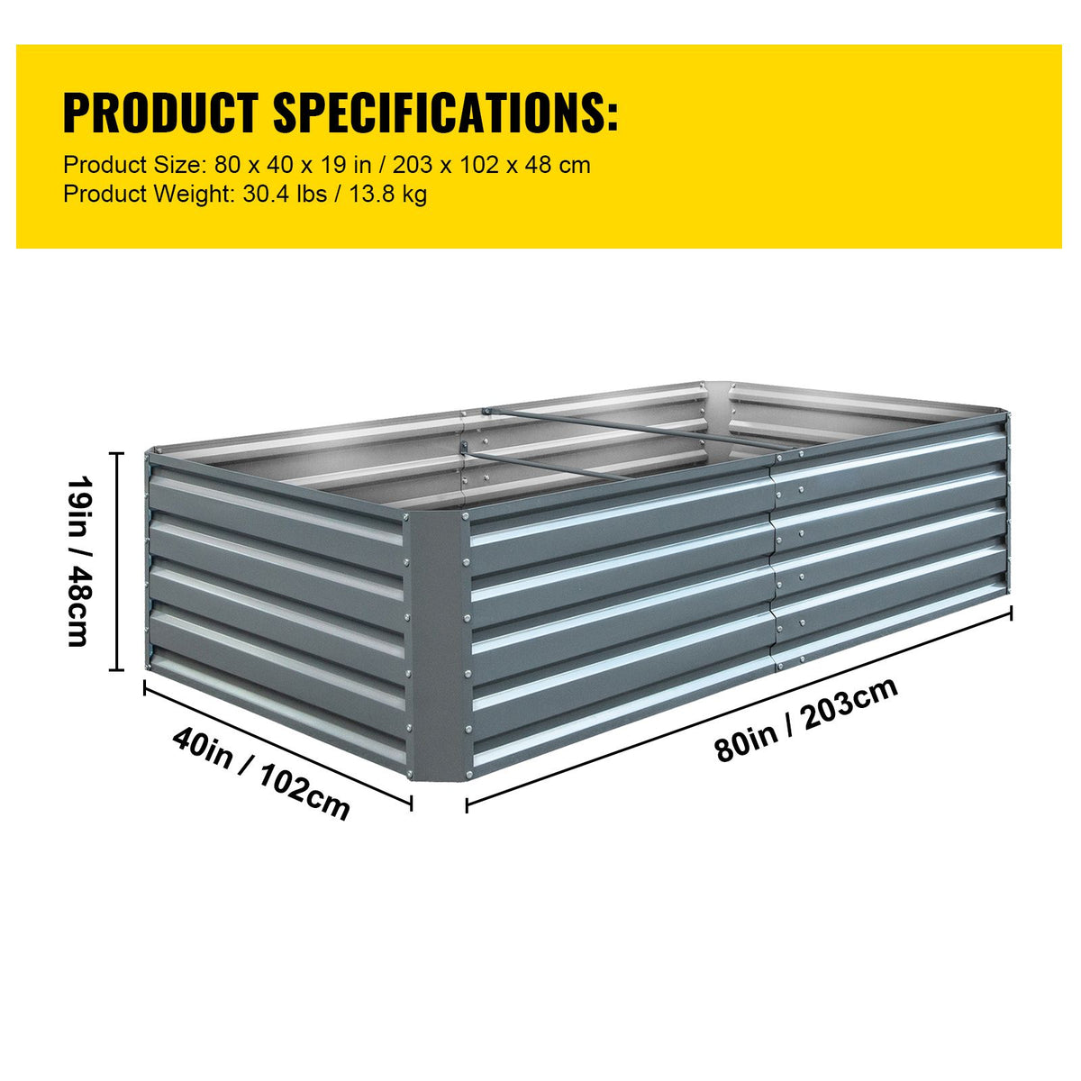 Galvanized Raised Garden Bed, 203 x 102 x 48 cm Metal Planter Box, Gray Steel Plant Raised Garden Bed Kit, Planter Boxes Outdoor for Growing Vegetables,Flowers,Fruits,Herbs,and Succulents