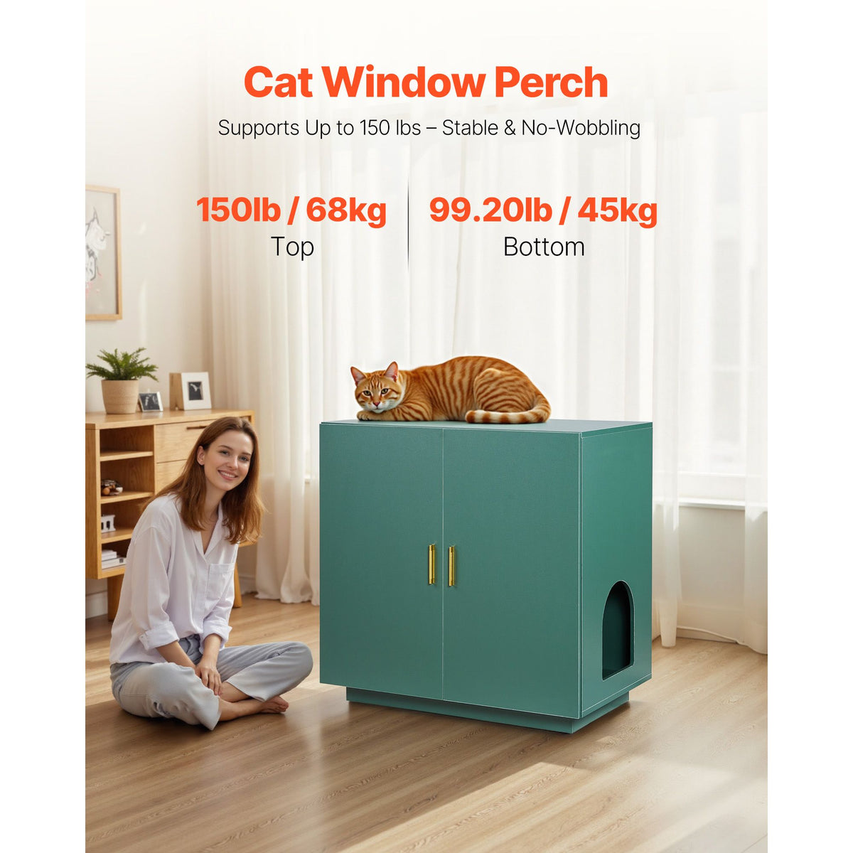 Cat Litter Box Enclosure, 80 cm Hidden Litter Box Cabinet, Wooden Indoor Cat Washroom with Ventilated Holes, Double-Door Kitty Pet House Furniture, End Side Table Fit Most Litterboxes