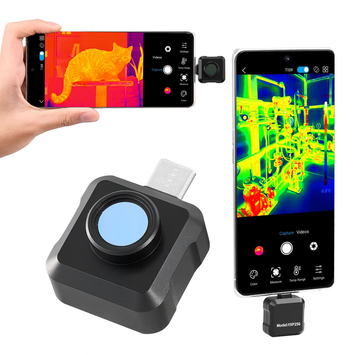 Thermal Imaging Camera for Android, 512 x 384 TISR Super Resolution, 25HZ Refresh Rate Infrared Thermal Imager for Smartphone Tablet, 256 x 192 IR Resolution, -20°C to 550°C & 15 Color Palettes
