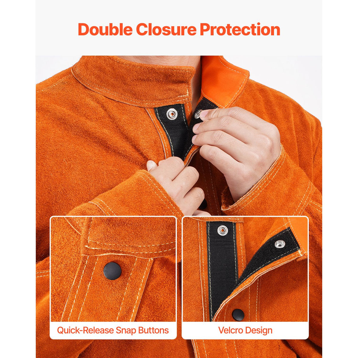 Flame-Resistant Welding Jacket Heavy Duty Leather Welding Jacket L Size