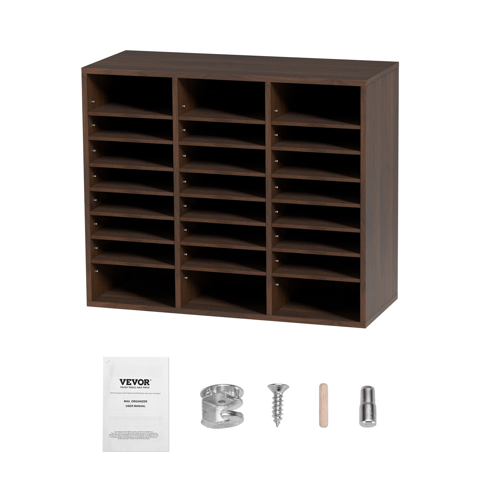 Wood Literature Organizer Adjustable File Sorter 24 Compartments Brown