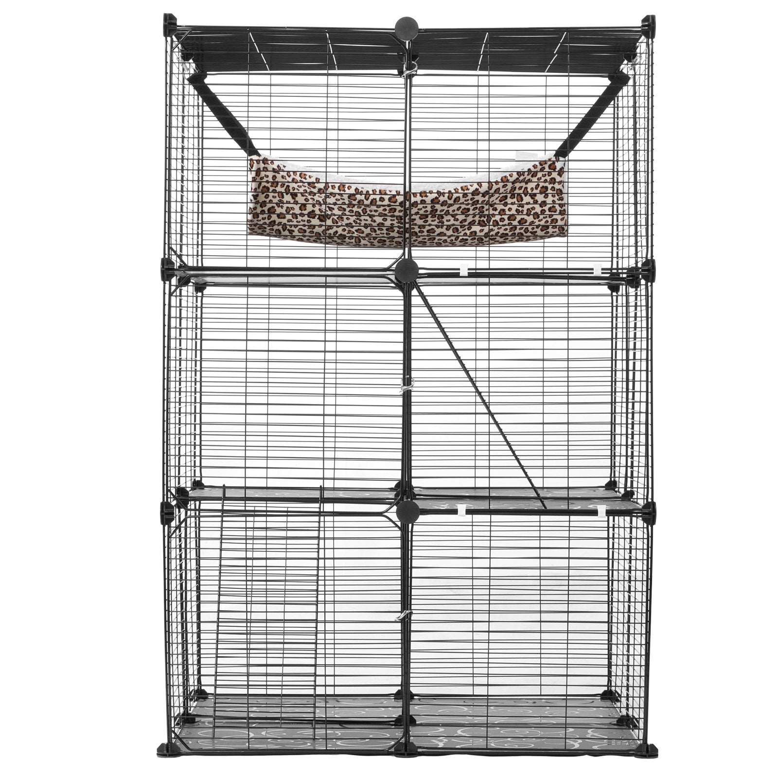 VEVOR Large 3-tier Cat Cage, 28 x 28 x 41", DIY Detachable Metal Wire Durable Cat Enclosure, with Large Hammock 2 Ramp Ladders, Fit for Cats Exercise Indoor & Outdoor, Ease of Assembly, Black