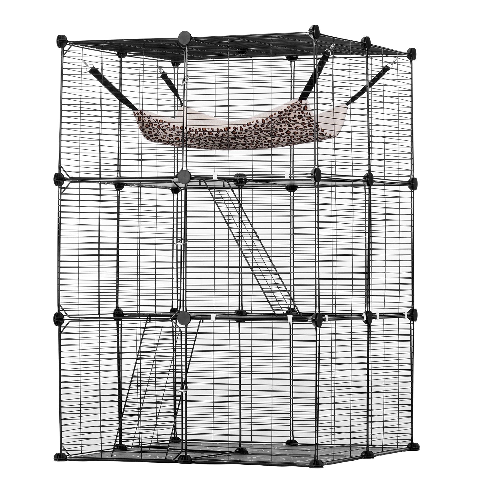 VEVOR Large 3-tier Cat Cage, 28 x 28 x 41", DIY Detachable Metal Wire Durable Cat Enclosure, with Large Hammock 2 Ramp Ladders, Fit for Cats Exercise Indoor & Outdoor, Ease of Assembly, Black