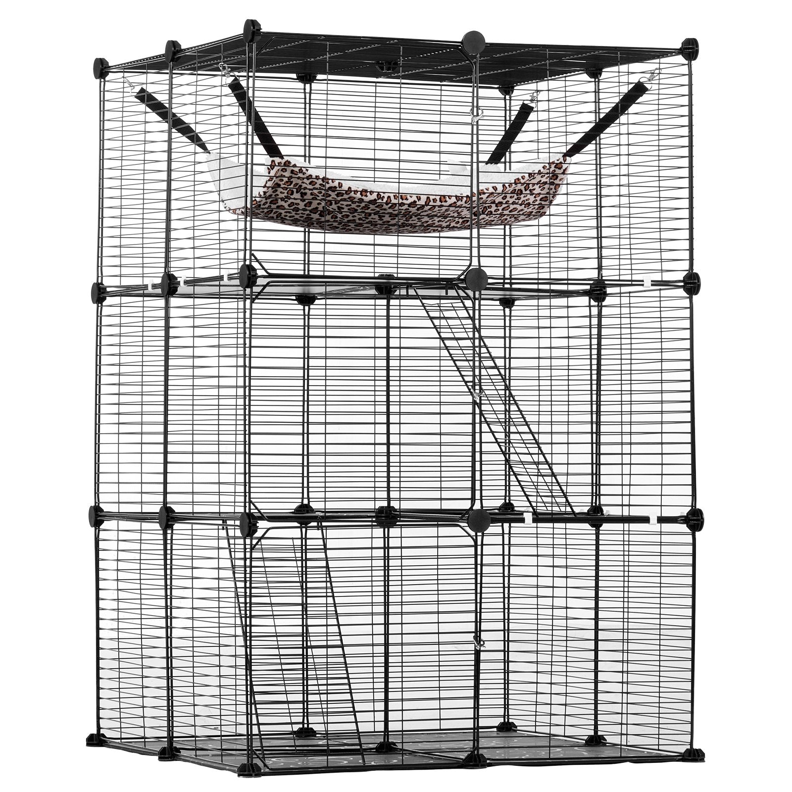 VEVOR Large 3-tier Cat Cage, 28 x 28 x 41", DIY Detachable Metal Wire Durable Cat Enclosure, with Large Hammock 2 Ramp Ladders, Fit for Cats Exercise Indoor & Outdoor, Ease of Assembly, Black