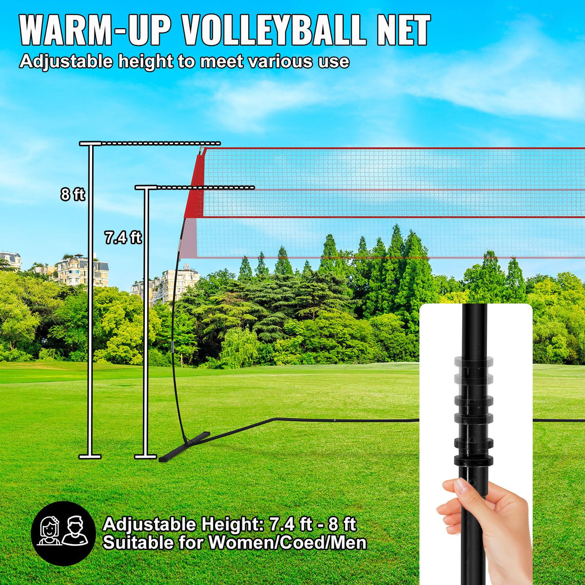 Freestanding Volleyball Training Net for Indoor or Outdoor Use, Adjustable Height Portable Net System with Carrying Bag, Professional Volleyball Practice Trainer for Hitting or Serving Drills