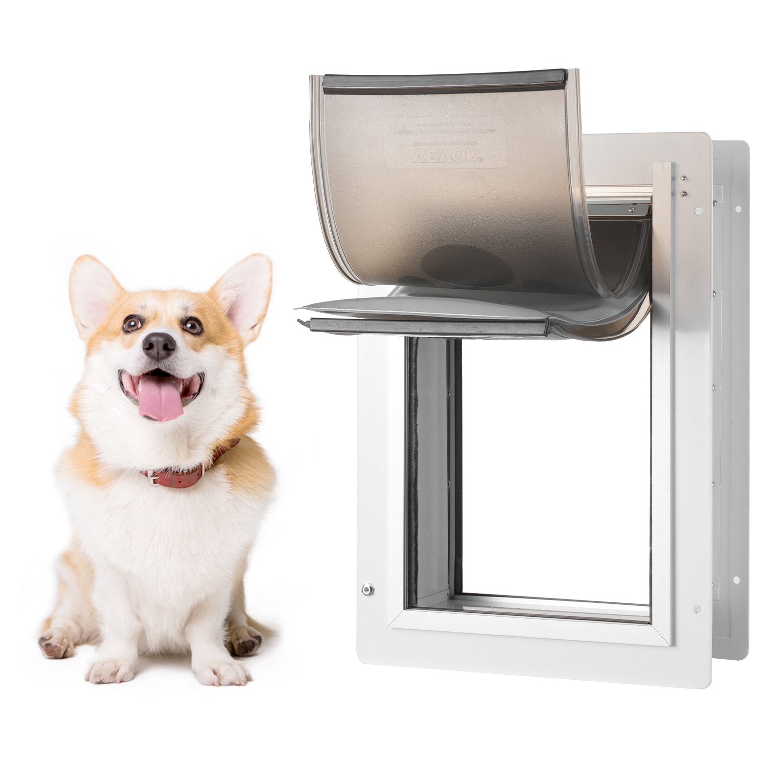 VEVOR Pet Door, 31.2 x 43.5 cm Metal Frame with Lock and 3-Flap System, Weatherproof Doggy Door, Easy to Install in Interior or Exterior Walls, Pet Door Suitable for Cat Doggie Kitties (White-Medium)