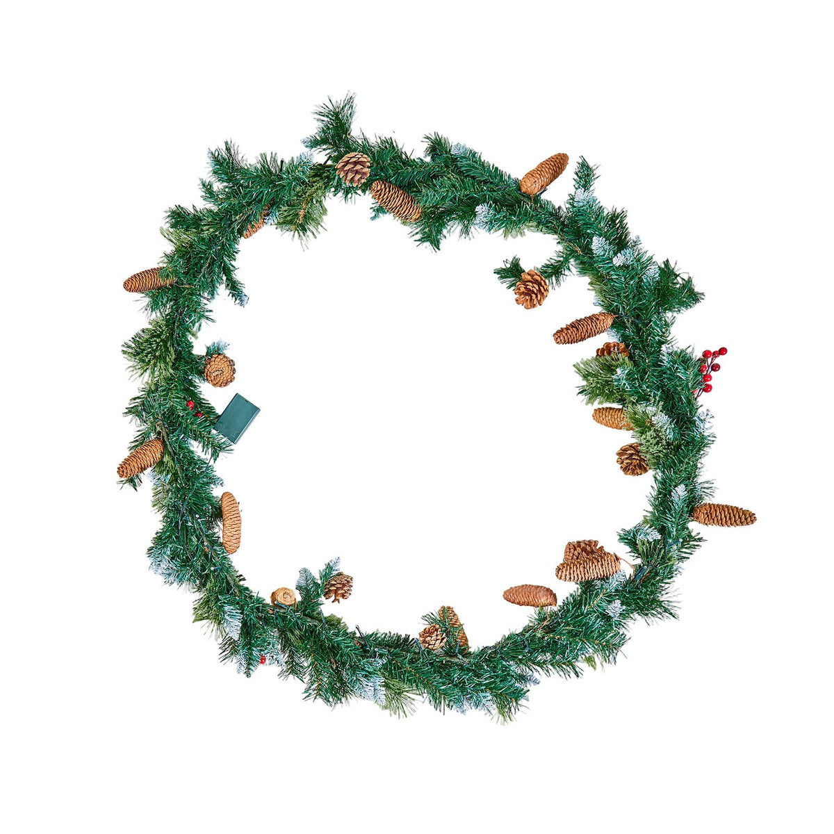 Christmas Garland, 2750mm Artificial Christmas Garland with Light String, Faux Greenery Decoration with Berry Clusters, Pine Needles, Pine Cones, Realistic Xmas Collection for Mantel Fireplace