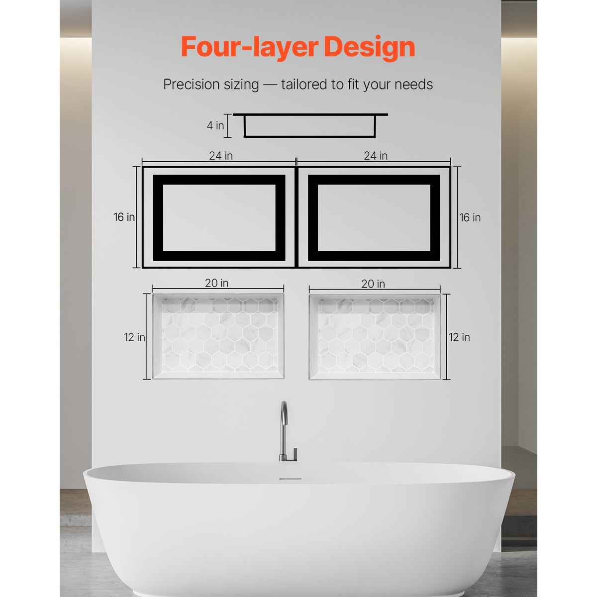 Shower Niche 40.6 x 61+40.6 x 61 cm Recessed Wall Organizer Bathroom